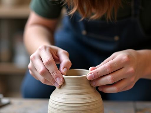 Participant expérimenté appliquant une technique de poterie avancée.