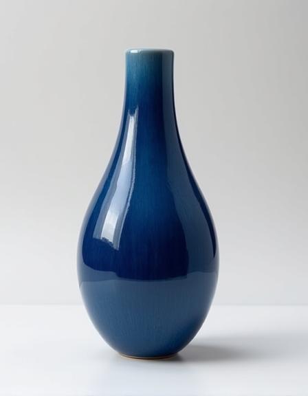 Grand vase en céramique avec un émail bleu profond.